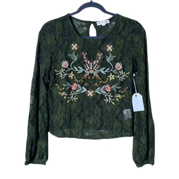 Coco + Jaimeson Women Lace Top Medium Goblincore Embroidered Fairycore W… - Picture 1 of 10
